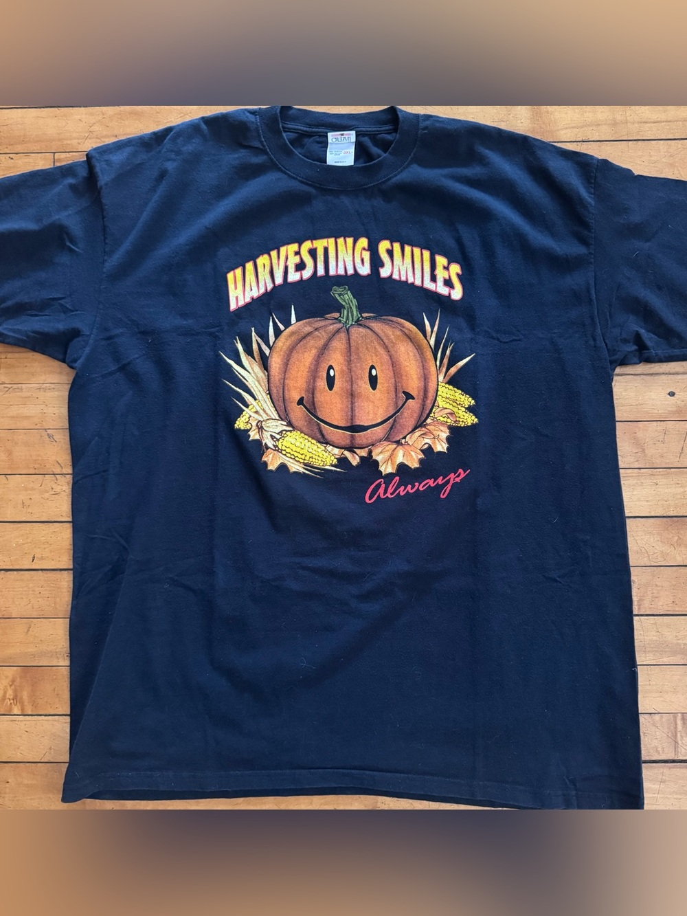 Vintage pumpkin Halloween “harvesting smiles” black graphic t shirt size 3xl